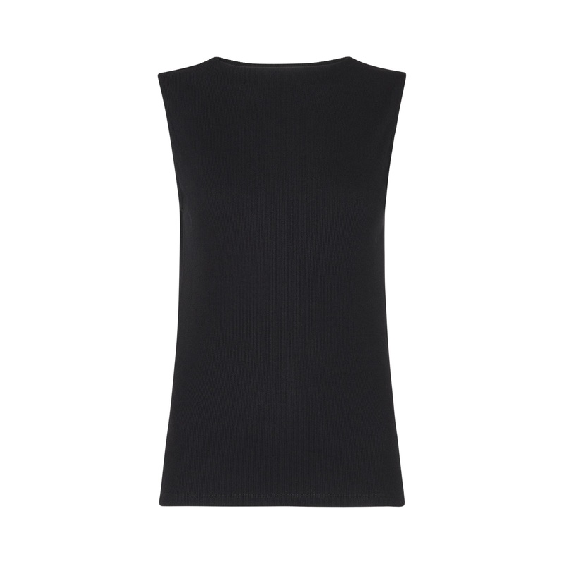 Black High Neck Rib Detail Tee
