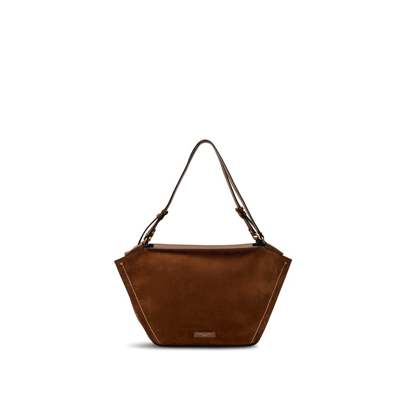 Bloom Suede Shoulder Tote Cognac