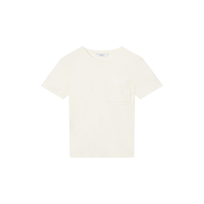 Cream Hally White Cotton Frill Detail T-Shirt