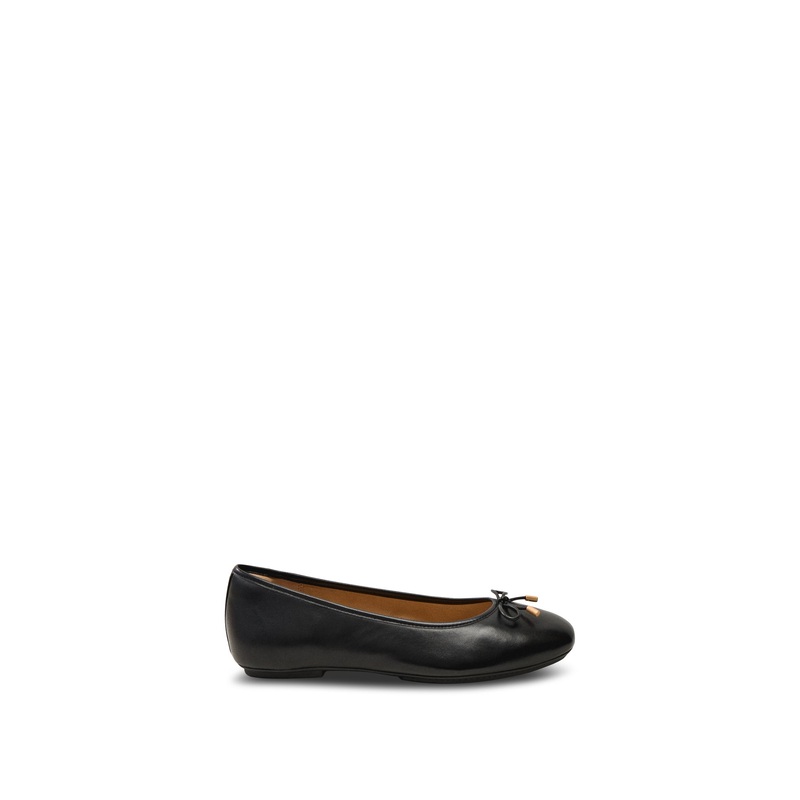 Delicato Bow Soft Leather Ballet Flats Black