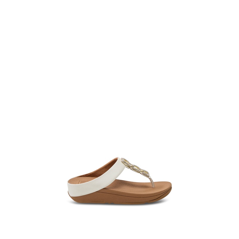 Fino Crystal-Chain Leather Toe-Post Sandals Urban White