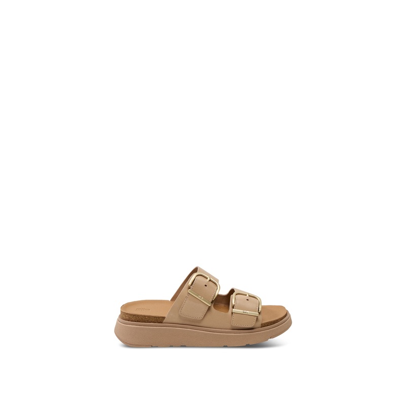 Gen-Ff Buckle Two-Bar Leather Slides Classic Beige