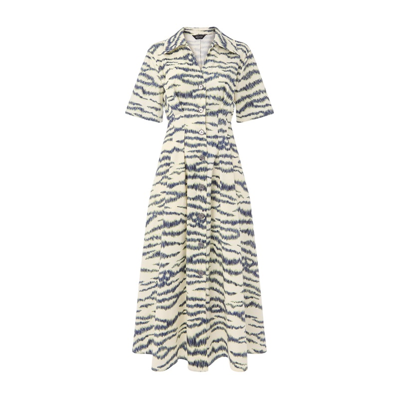 Ivory/Multi Feathered Tiger Midi Dress