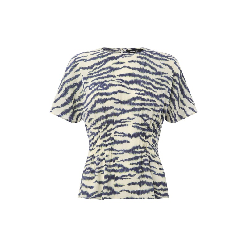Ivory/Multi Feathered Tiger Shirred Blouse