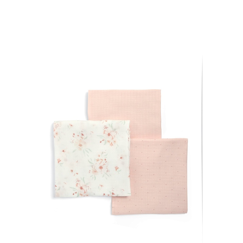 Muslin Squares Large Floral Pink 3 Pack