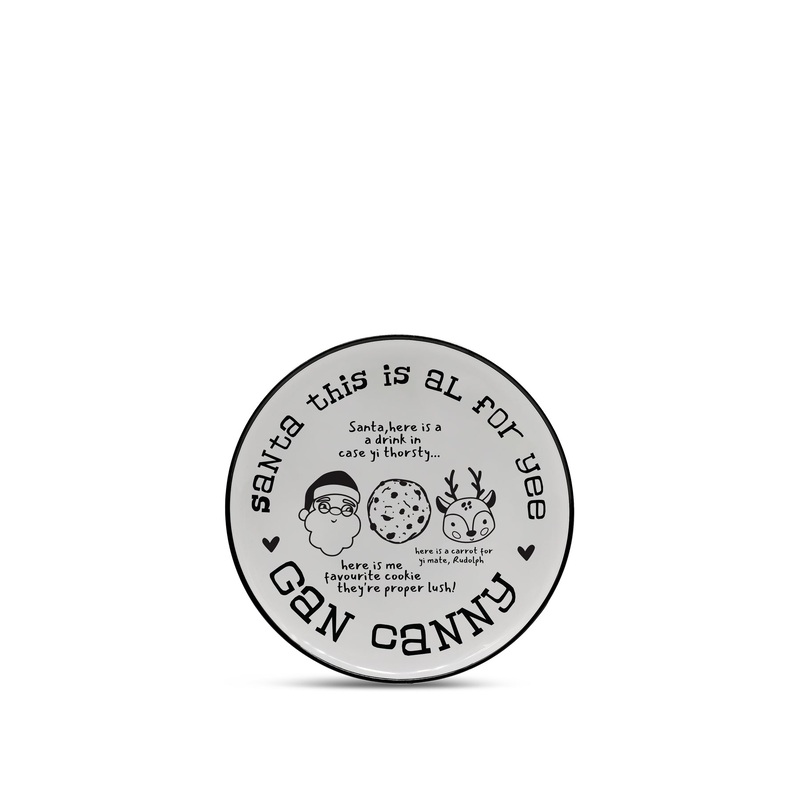 Santa and Rudolf Premium Ceramic 8 Plate with Black Rim