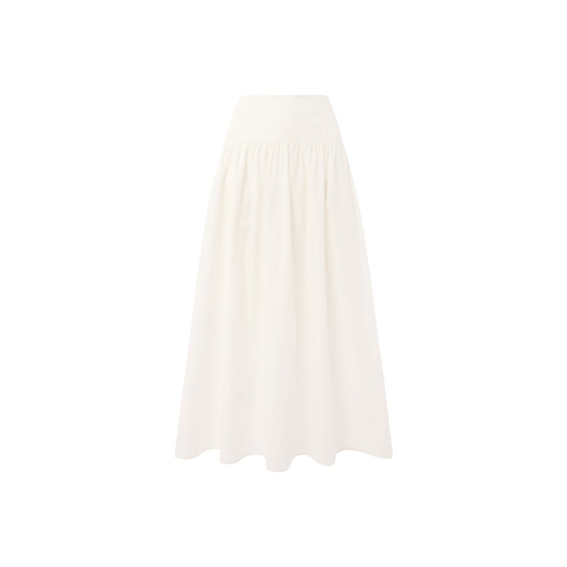White Cotton Waisted Midi Skirt