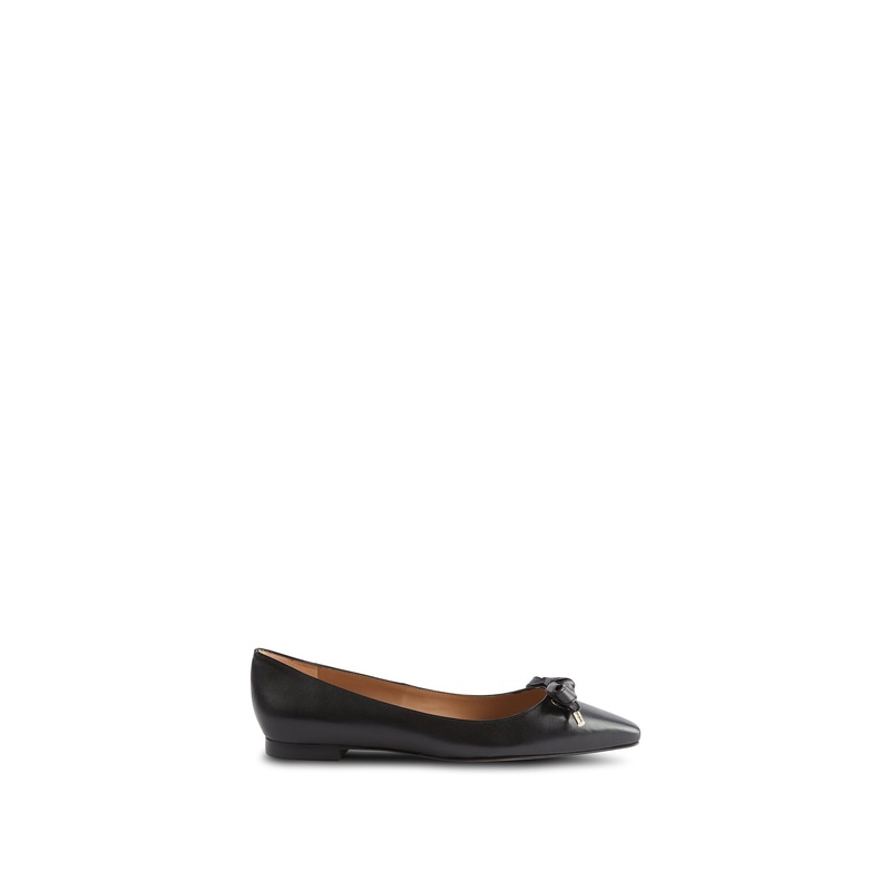 Black Mabel Black Nappa Leather Eyelet Bow Flat