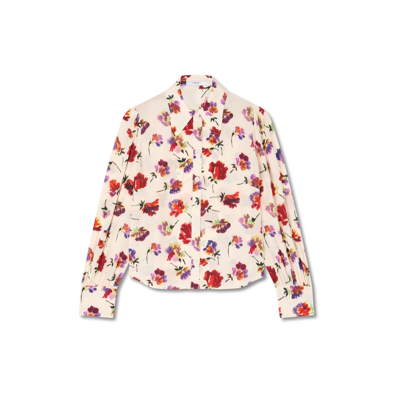 Cream Sonya Italian Straw Multi Silk Ikat Floral Silk Shirt