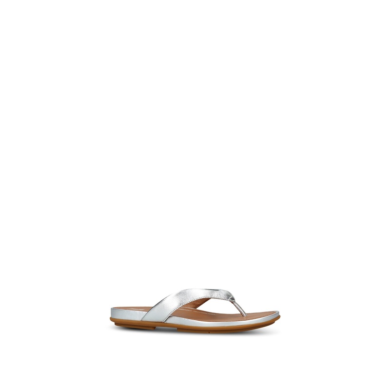 Gracie Leather Flip Flops Silver