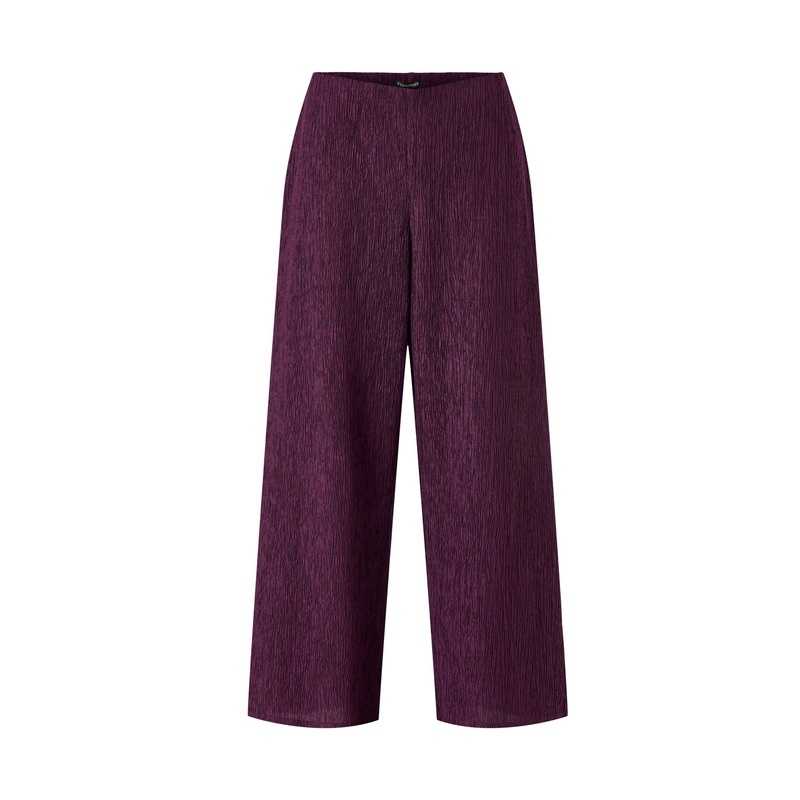 High Waist Wide Ankle Woven Plisse Pant Purple
