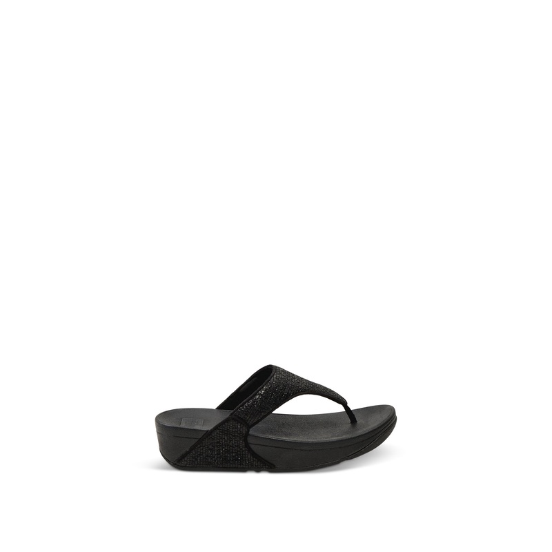 Lulu Crinkled-Shimmer Toe-Post Sandals Black