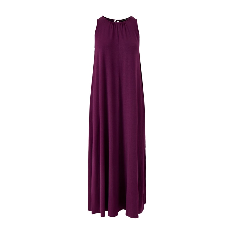 Round Neck Maxi Dress Tie Jersey Stretch Purple