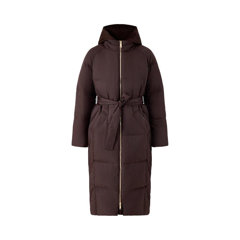 Sport Yole Long Maxi Puffer With Belt And Hood Brown