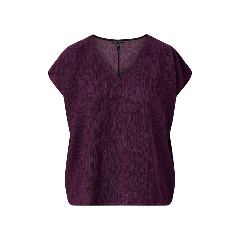V-Neck Square Woven Plisse Top Purple