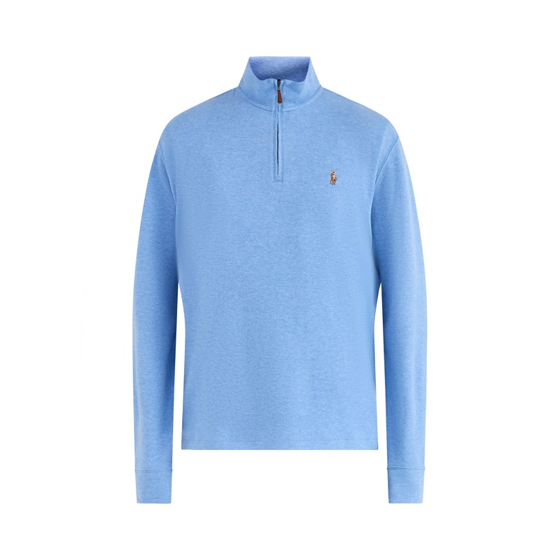 1/4 Zip Ribbed Cotton Sweatshirt Blue
