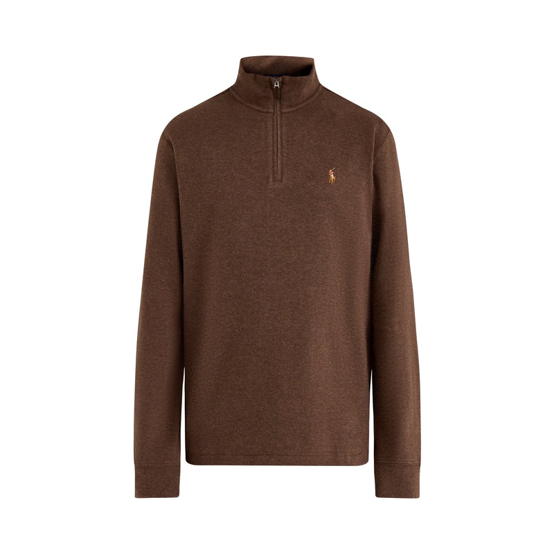 1/4 Zip Ribbed Cotton Sweatshirt Brown