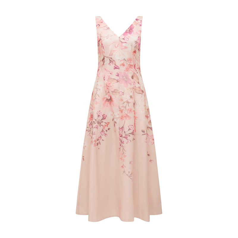 Aubrey Sleeveless Printed Midi Dress Pink