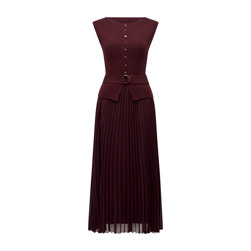 Lelani Pleated Hem Midi Dress Burgundy