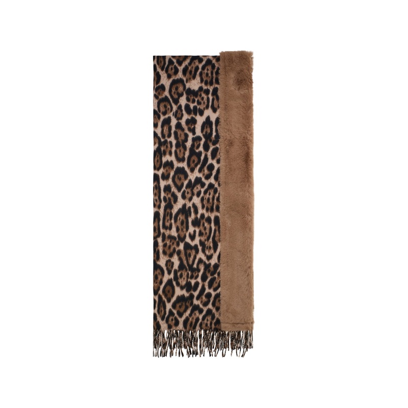 Leo Scarf With Faux Fur Trim Taupe