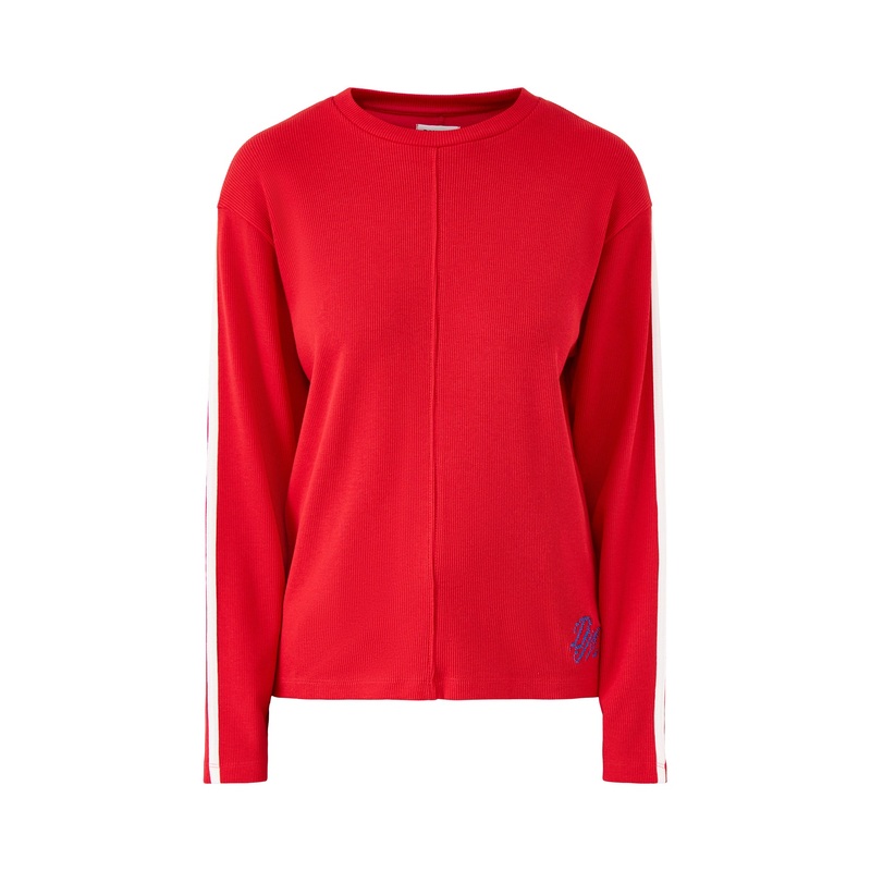 Lilah Stripe Long Sleeves Cotton Top Red Pointelle