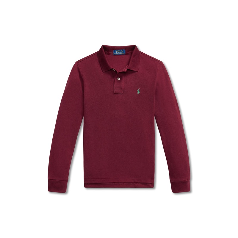 Long Sleeve Burgundy Knit Polo Top