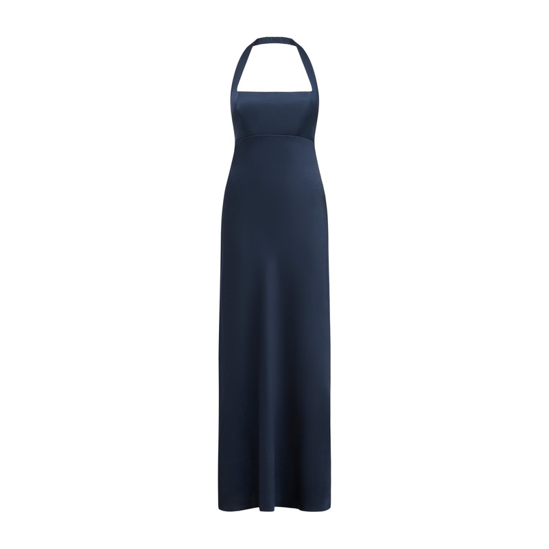 Navy April Open Back Satin Maxi Dress