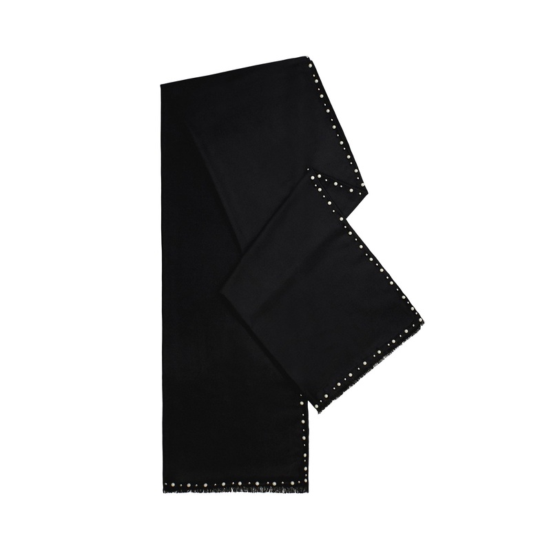 Pearl and Stud Border Scarf Black