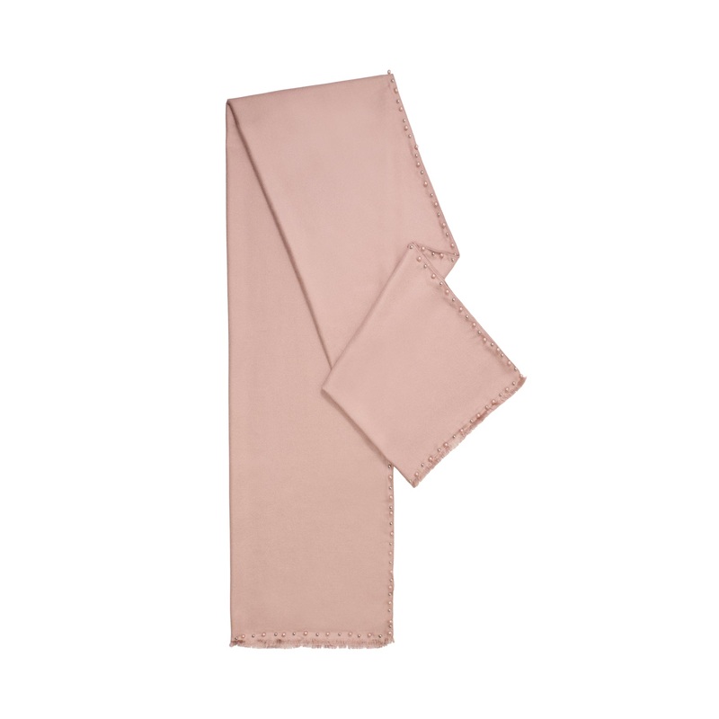 Pearl and Stud Border Scarf Pink