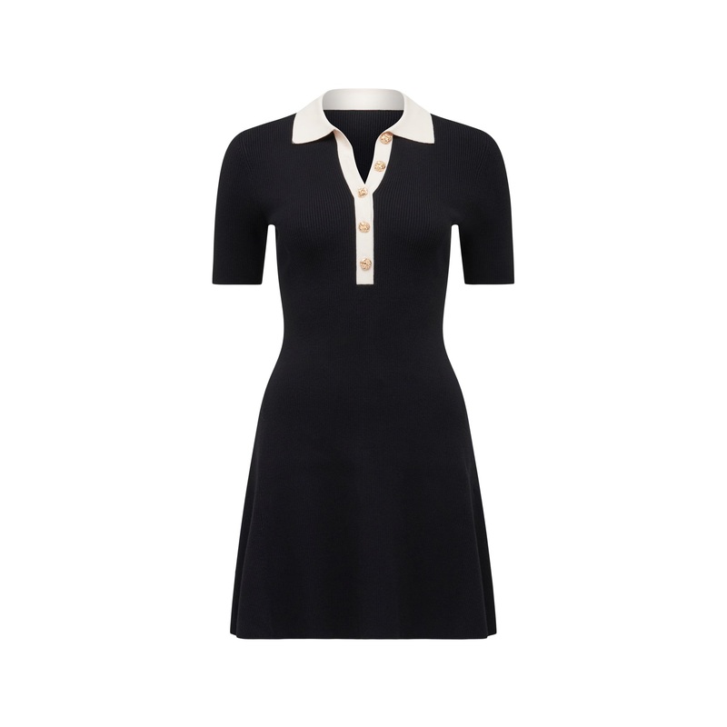 Phoebe Short Sleeves Trim Mini Dress Black