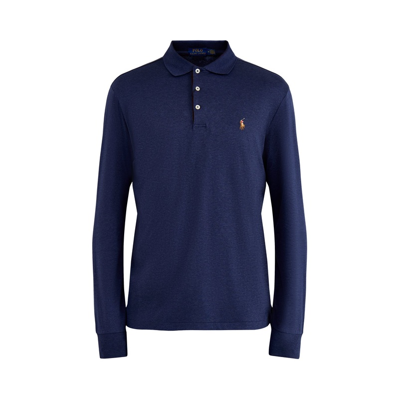 Pima Cotton Long Sleeves Polo Top Blue