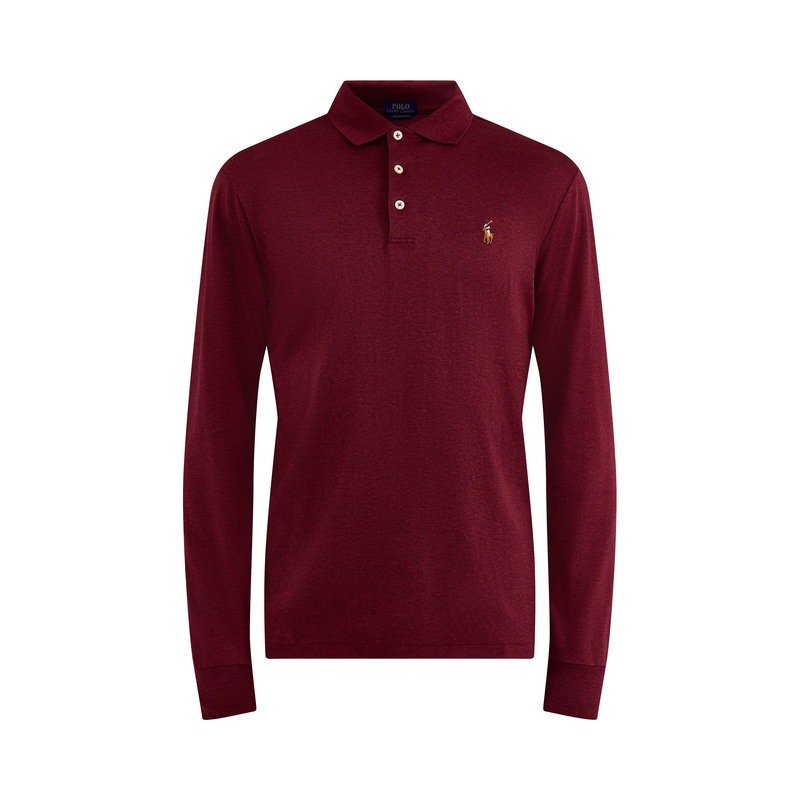 Pima Cotton Long Sleeves Polo Top Wine