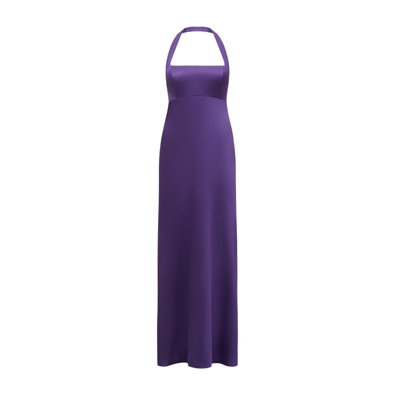 Purple April Open Back Satin Maxi Dress