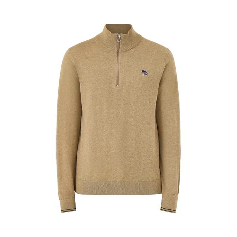 Zebra 1/4 Cotton Zip Knitwear Tan