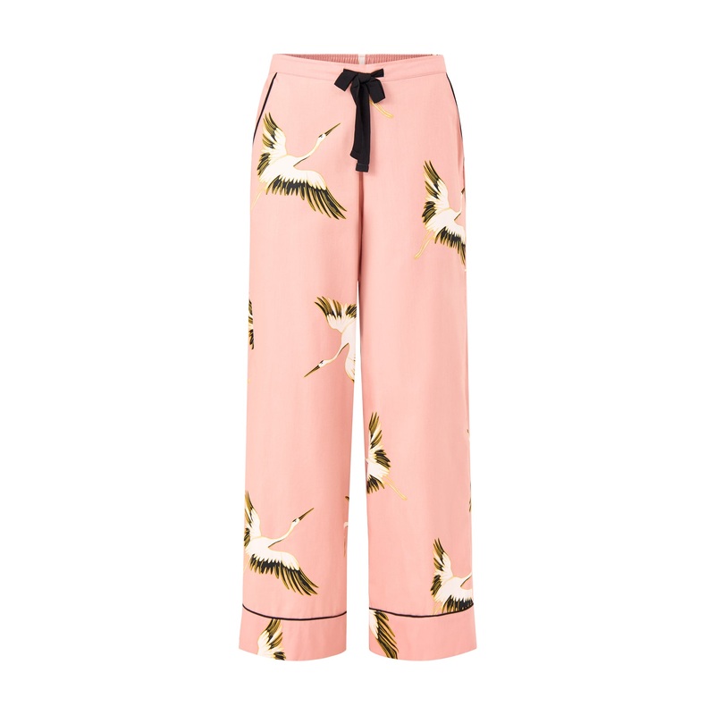 Crane Bird Cotton Pyjama Bottoms Pink