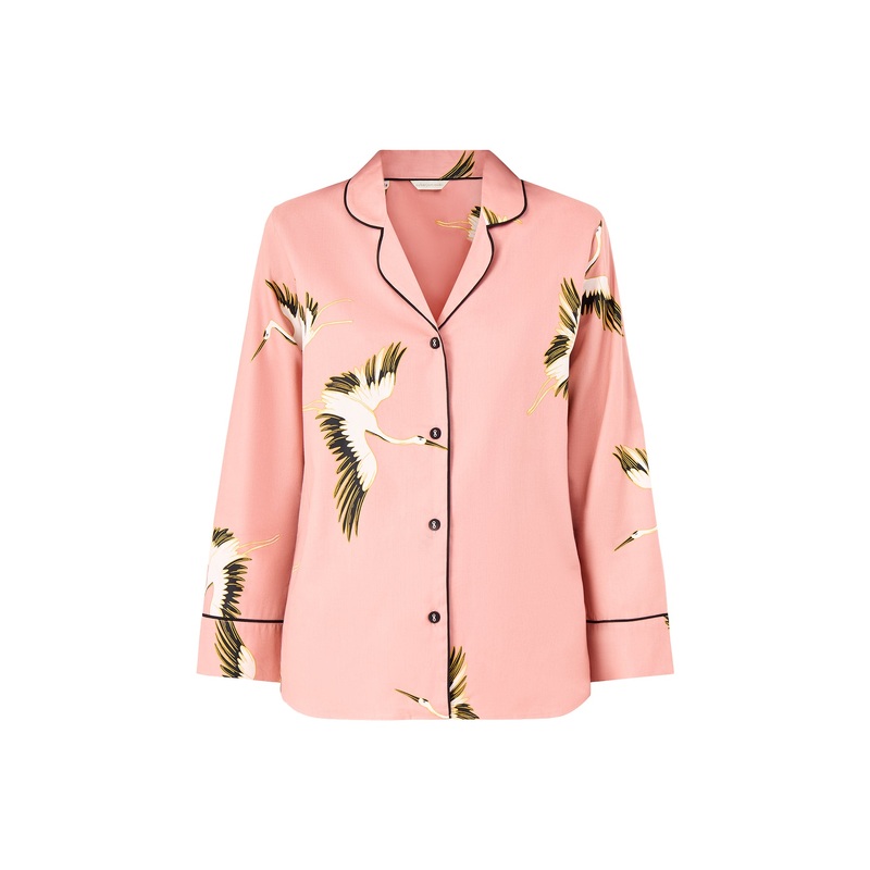 Crane Bird Cotton Pyjama Top Pink