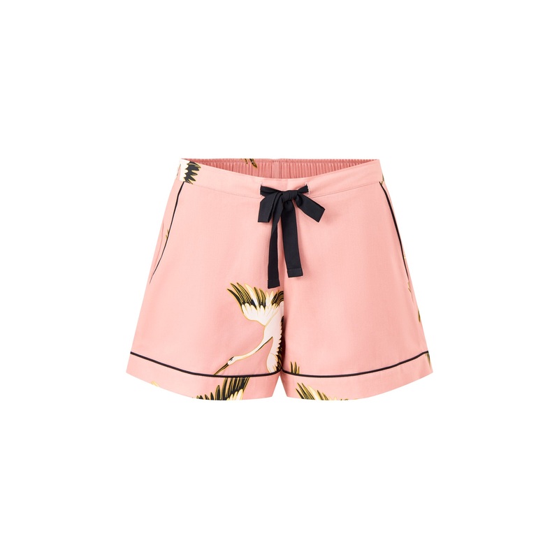 Crane Bird Cotton Shorts Pink