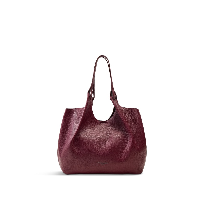 Dua Large Shoulder Leather Tote Bag Berry Wine