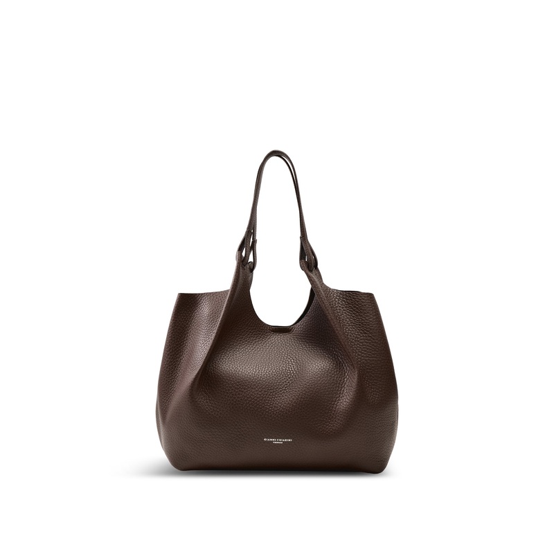 Dua Large Shoulder Leather Tote Bag Espresso Brown