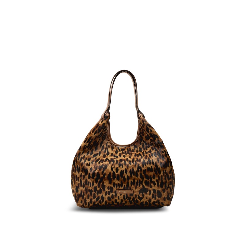 Dua Lynx Large Leather Shoulder Tote Leopard