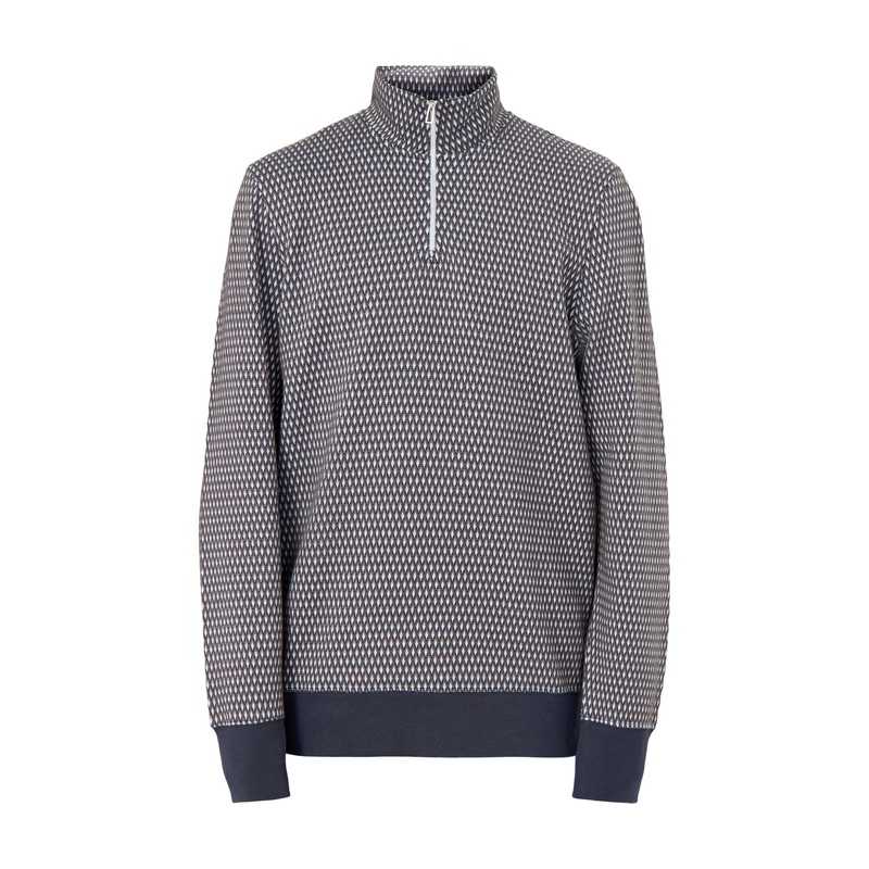 1/4 Zip Pattern Cotton Sweatshirt Blue