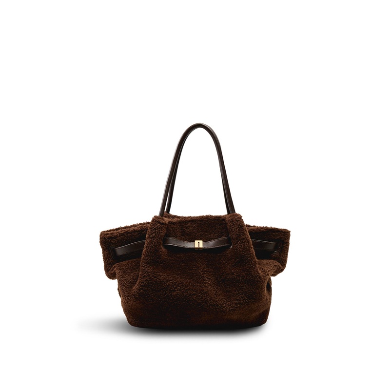 Hana Medium Faux Fur Tote Bag Brown