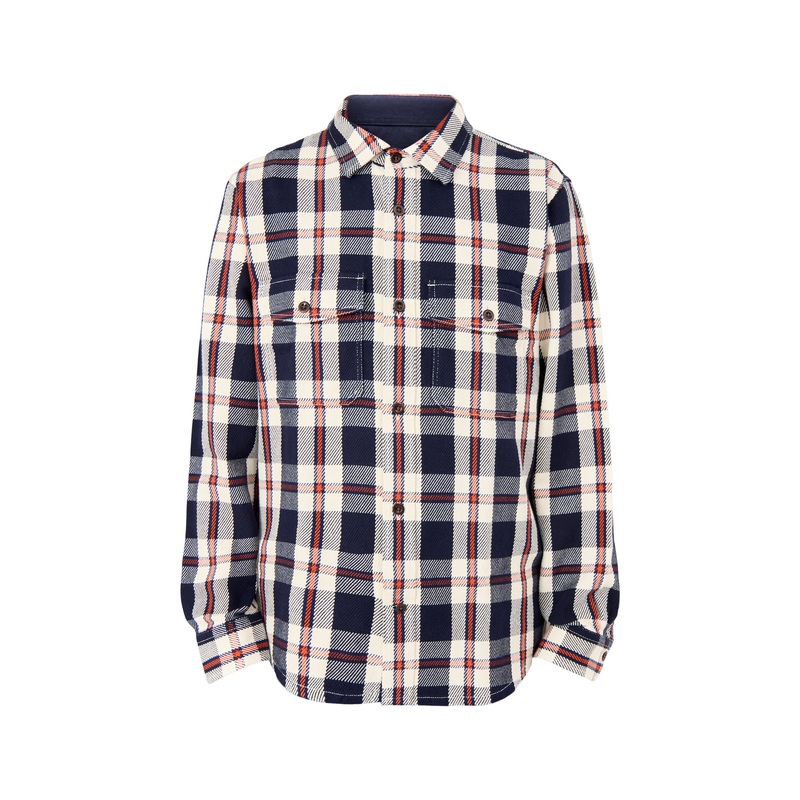 Heavy Twill Cotton Check Overshirt Blue