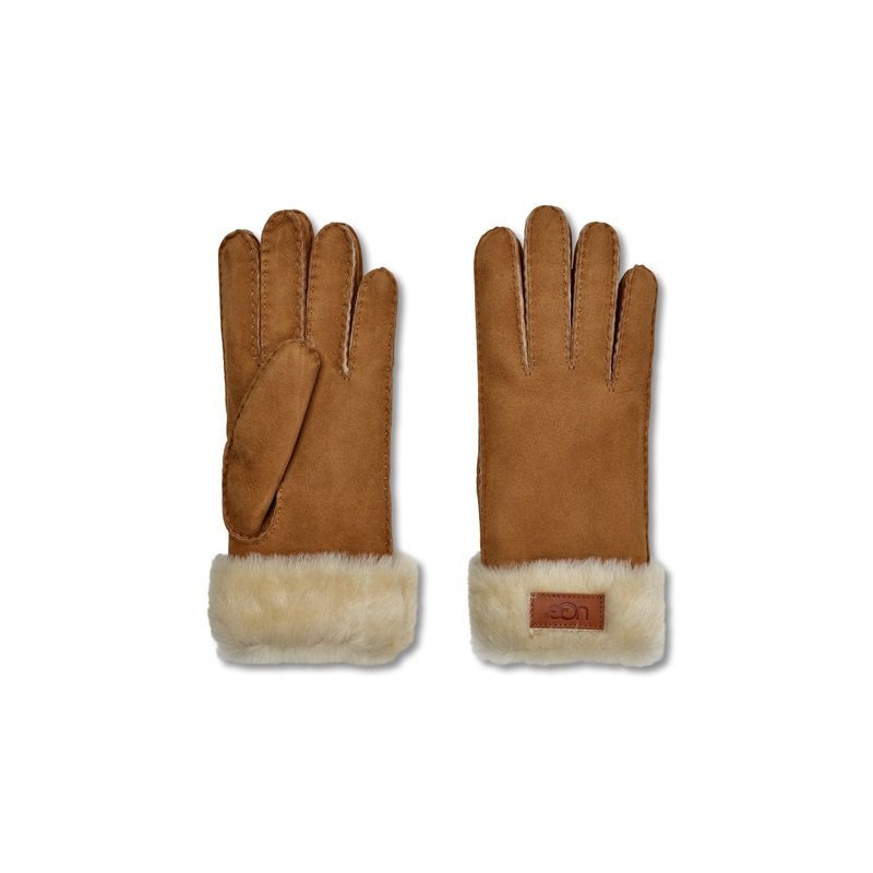 Turn Up Cuff Mittens Chestnut Leather