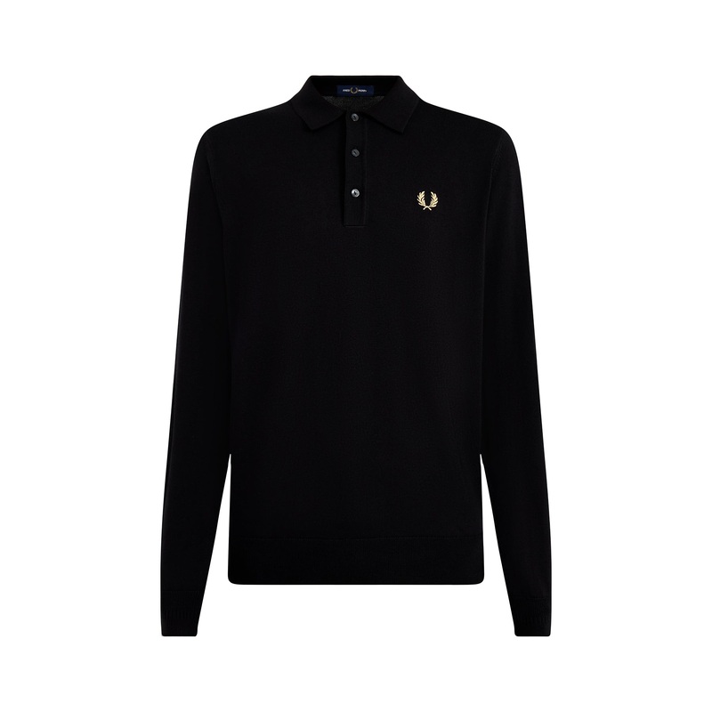 Classic Knitted Long Sleeves Polo Black