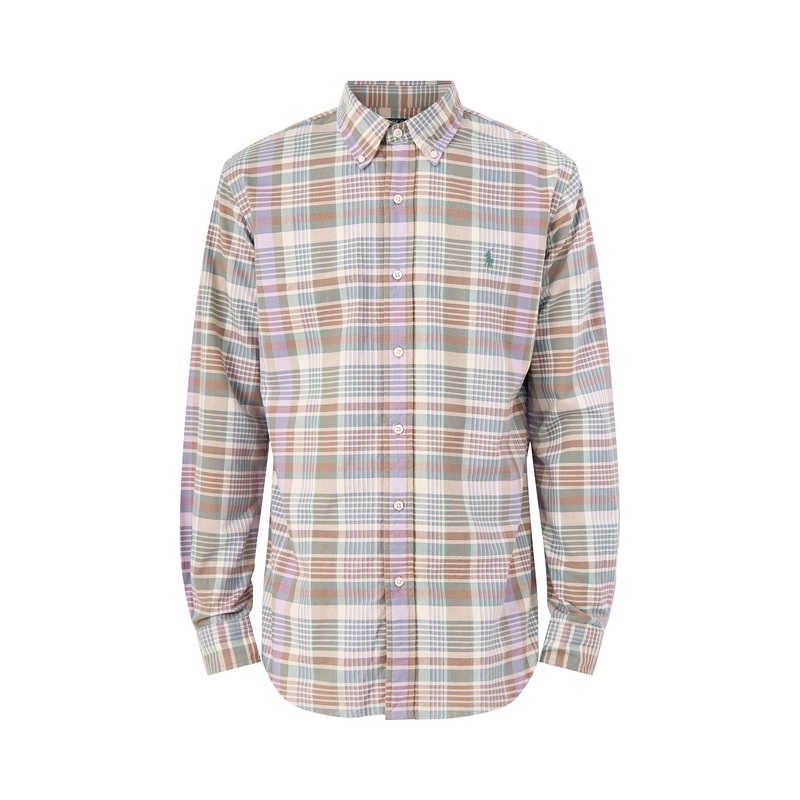 Custom Fit Check Oxford Shirt Khaki Green Multi