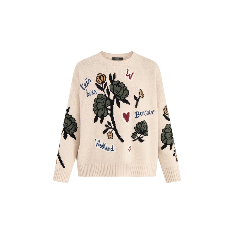 Pavidi Crew Neck Graphic Knitwear Ecru
