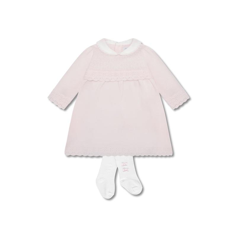 Pink Cotton Kristina Knitted Dress With Bow Tights