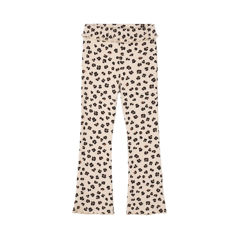 Rib Knitwear Leopard Cotton Leggings Sand