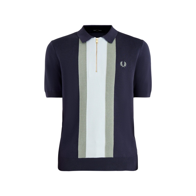 Textured Stripe Knitted Zip Polo